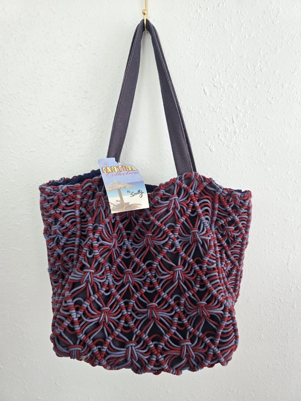 Scully Cantina Collection NWT Two Tone Handwoven Red & Blue Macramé Tote Bag